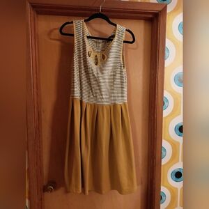Striped and Solid Tan Dress